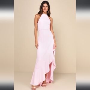 Lulus Majestic Perfection Light Pink Ruffled Halter Maxi Dress